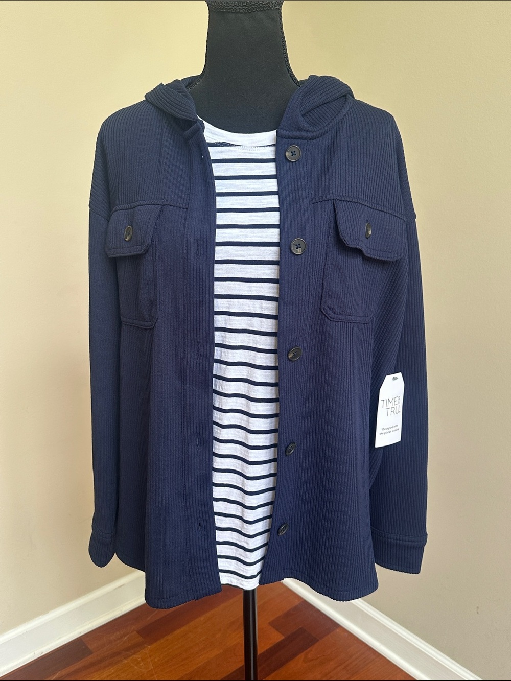 NWT - Navy Hooded Button-Up Shacket w/Free Crabby Tee